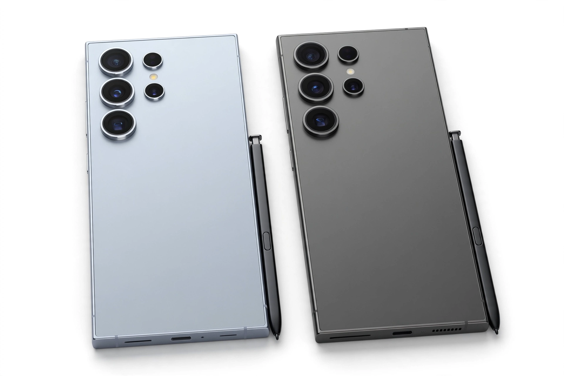Samsung Galaxy S25 Ultra vs Galaxy S24 Ultra design comparison - Titanium Silverblue vs Titanium Black with S Pen
