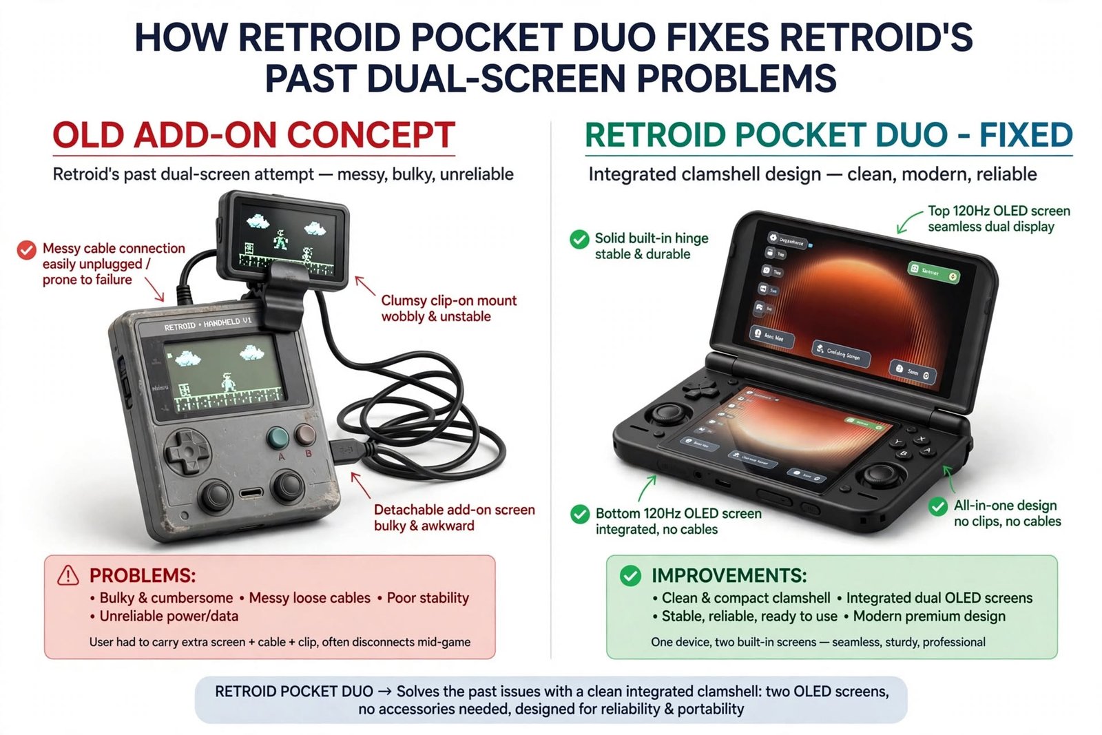 How Retroid Pocket Duo fixes Retroid's past dual-screen problems - integrated design improvements