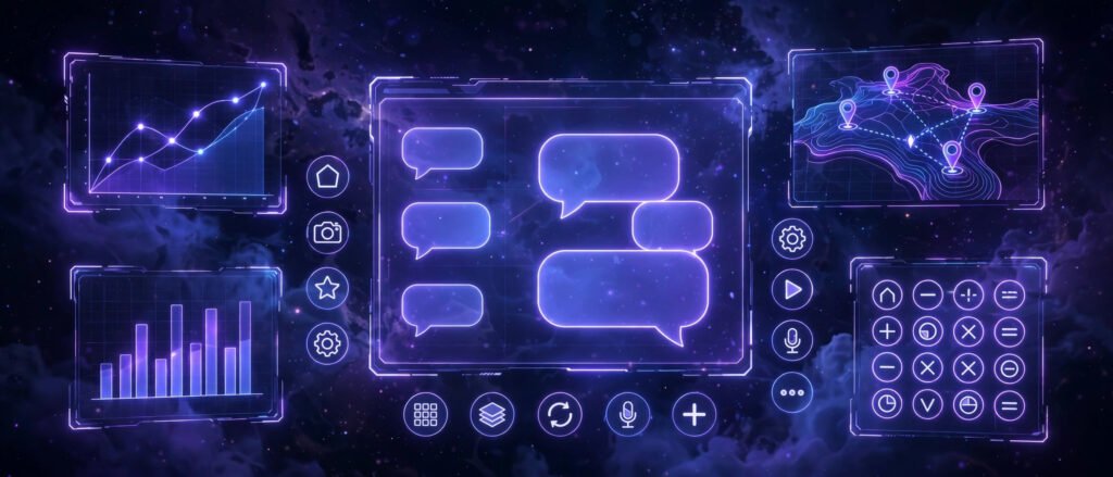 GPT-6 With Intelligent UI: What It Is, How It Works & When You Get It Futuristic AI chat interface with interactive panels, charts and maps representing GPT-6 Intelligent UI